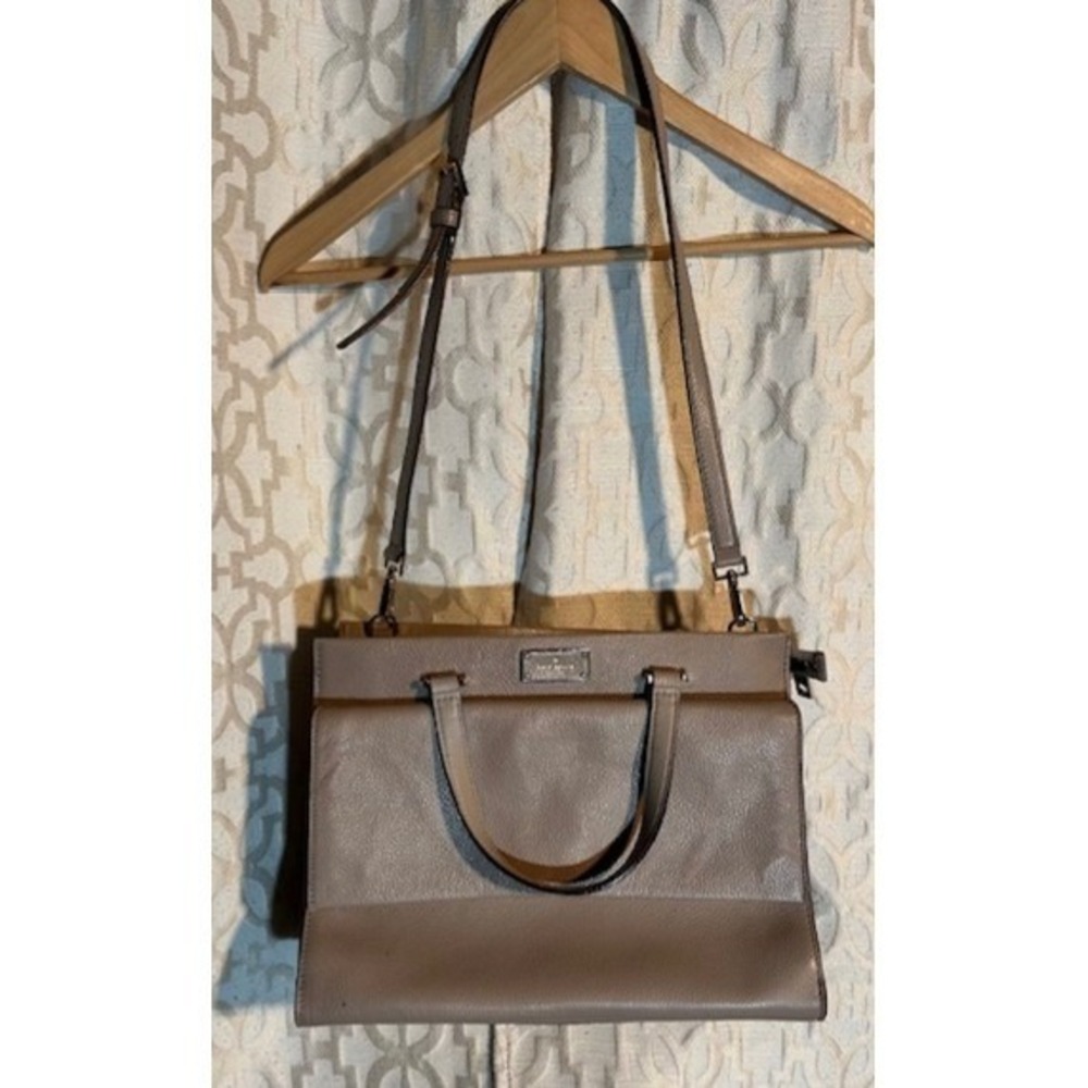 Kate Spade Pebbled Leather Taupe Front Flap Satchel Bag